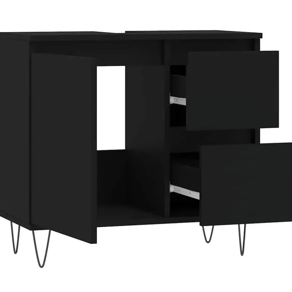 vidaXL - Wastafelonderkast met 2 lades - Zwart - Hout en ijzer - 65x33x60 cm