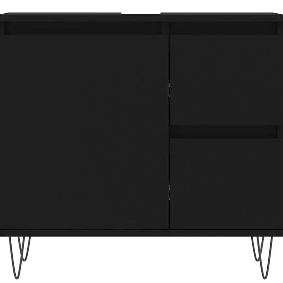 vidaXL - Wastafelonderkast met 2 lades - Zwart - Hout en ijzer - 65x33x60 cm