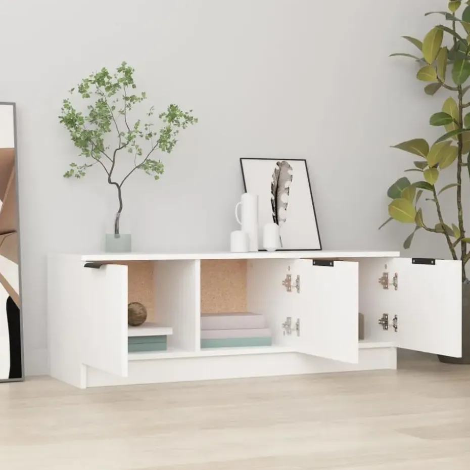 vidaXL - Wit TV-meubel met 3 deuren - Bewerkt hout - 102x35x36,5 cm
