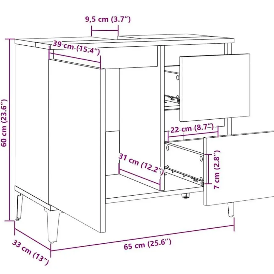 vidaXL - Wit Wastafelonderkast - 1 deur 2 lades - Hout en metaal - 65x33x60 cm