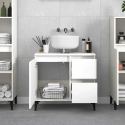 vidaXL - Wit Wastafelonderkast - 1 deur 2 lades - Hout en metaal - 65x33x60 cm