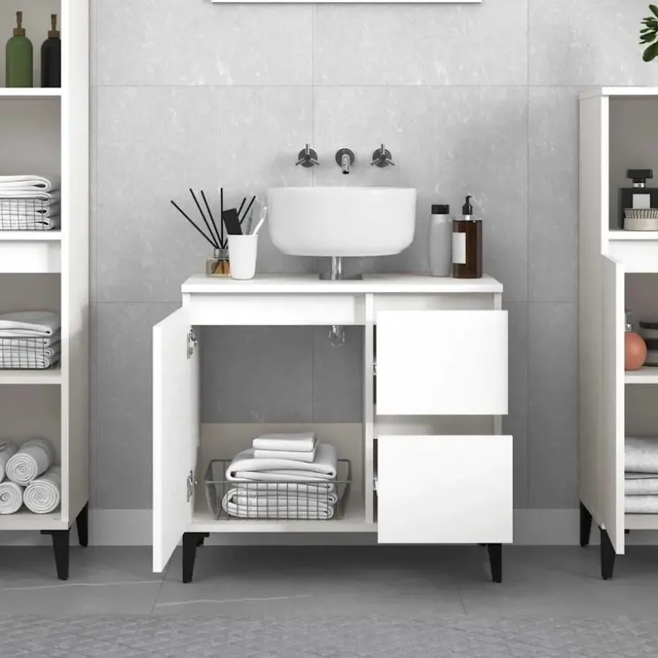 vidaXL - Wit Wastafelonderkast - 1 deur 2 lades - Hout en metaal - 65x33x60 cm