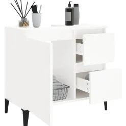 vidaXL - Wit Wastafelonderkast - 1 deur 2 lades - Hout en metaal - 65x33x60 cm