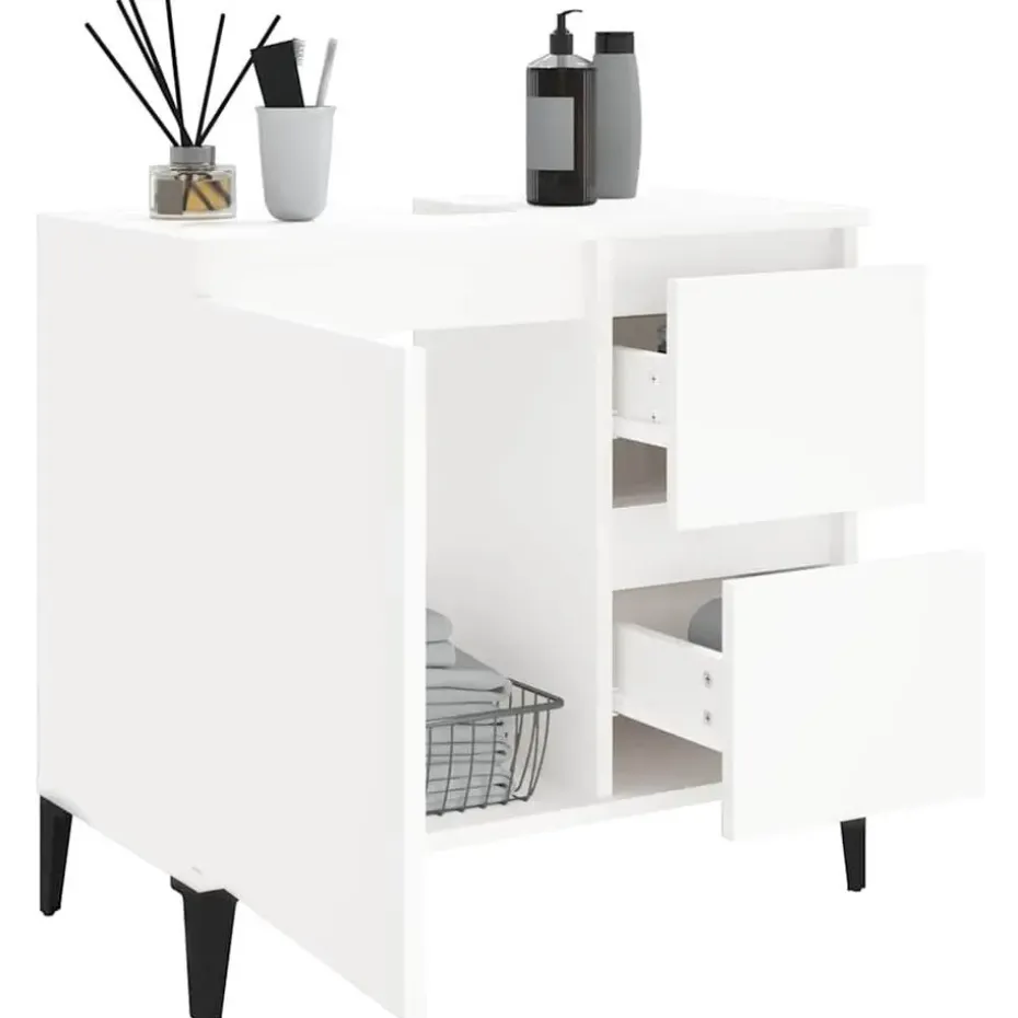 vidaXL - Wit Wastafelonderkast - 1 deur 2 lades - Hout en metaal - 65x33x60 cm