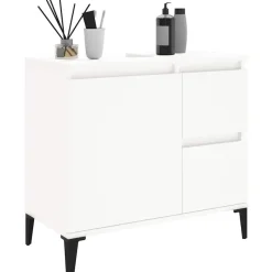 vidaXL - Wit Wastafelonderkast - 1 deur 2 lades - Hout en metaal - 65x33x60 cm