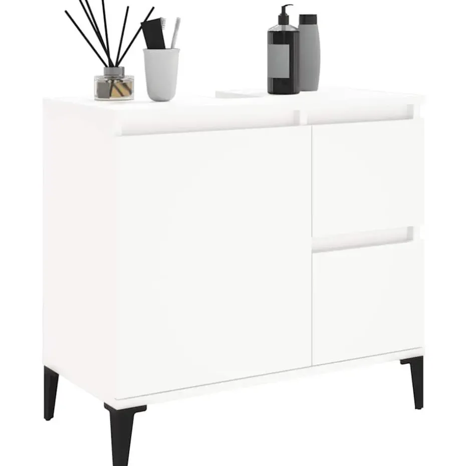 vidaXL - Wit Wastafelonderkast - 1 deur 2 lades - Hout en metaal - 65x33x60 cm