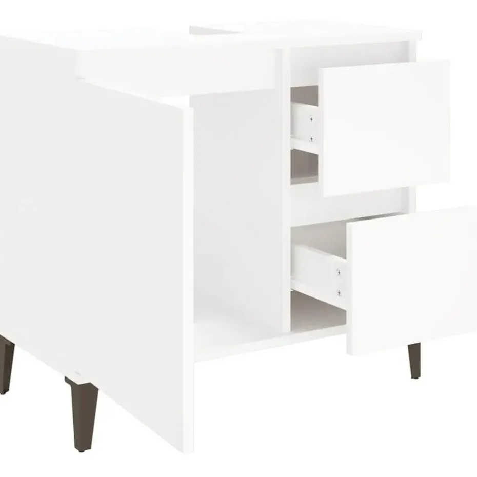 vidaXL - Wit Wastafelonderkast - 1 deur 2 lades - Hout en metaal - 65x33x60 cm