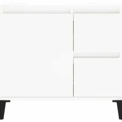 vidaXL - Wit Wastafelonderkast - 1 deur 2 lades - Hout en metaal - 65x33x60 cm