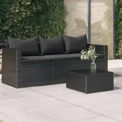 vidaXL - 3-zits Tuinbank - Zwart - Poly rattan