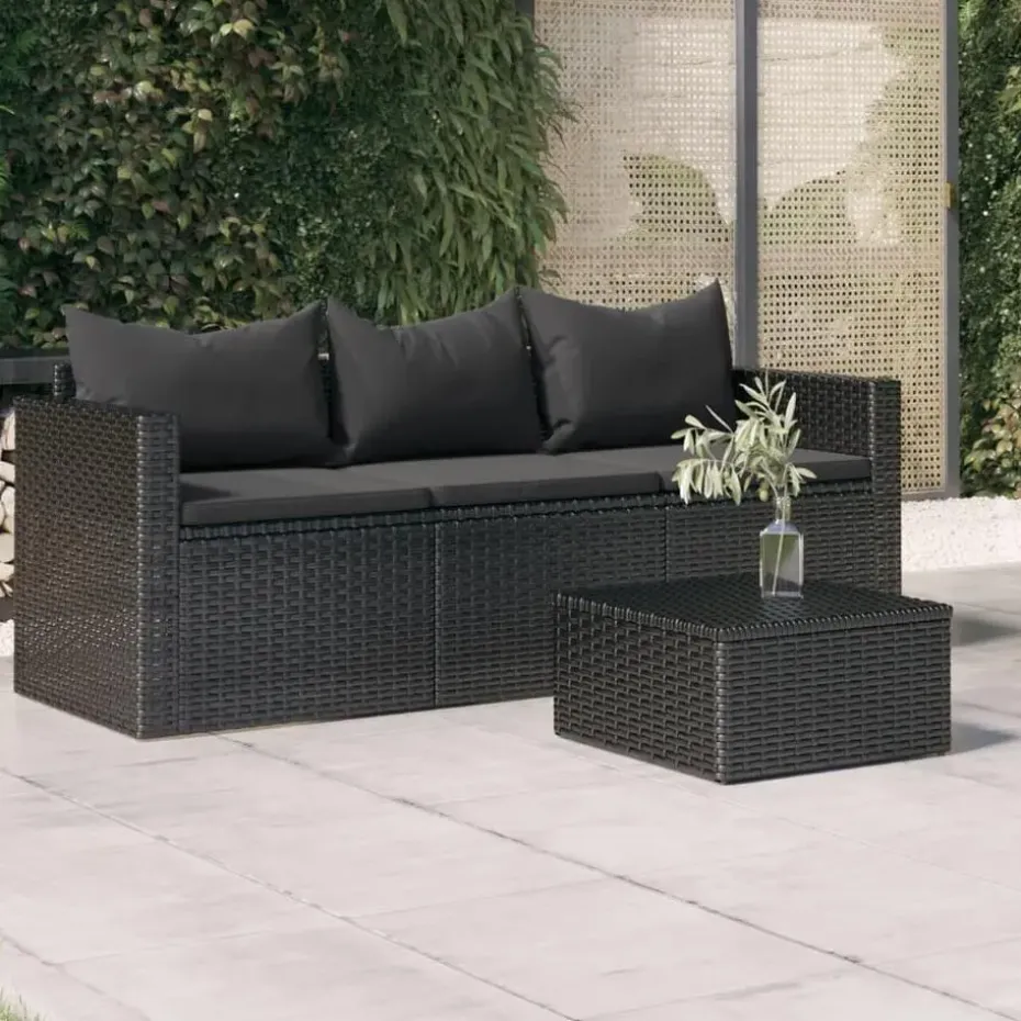 vidaXL - 3-zits Tuinbank - Zwart - Poly rattan