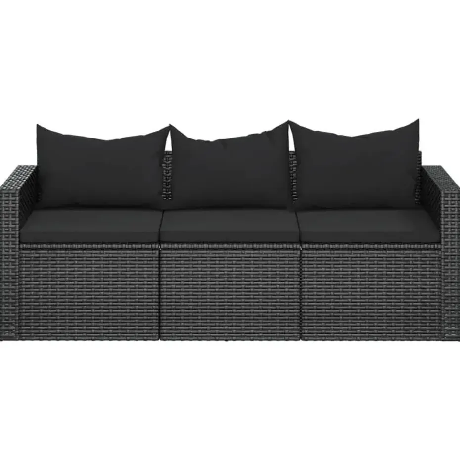 vidaXL - 3-zits Tuinbank - Zwart - Poly rattan