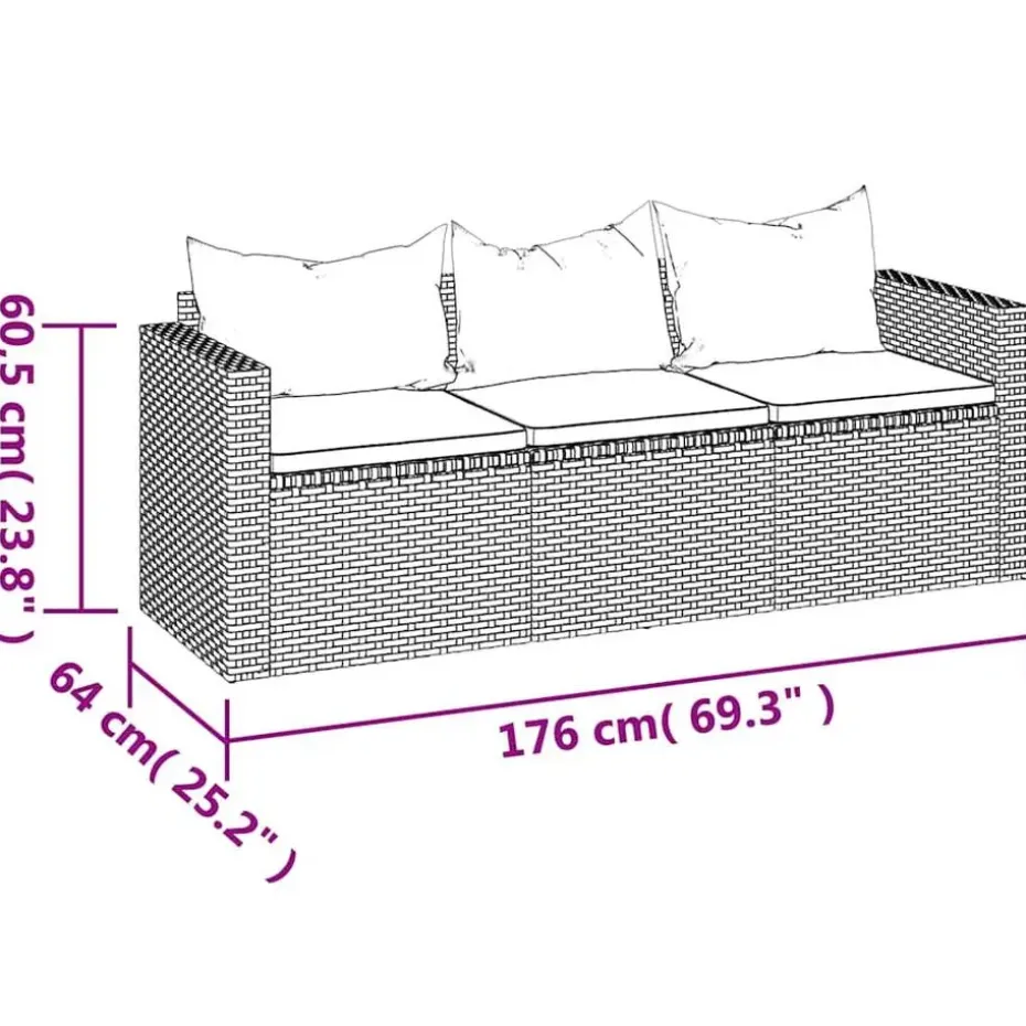 vidaXL - 3-zits Tuinbank - Zwart - Poly rattan
