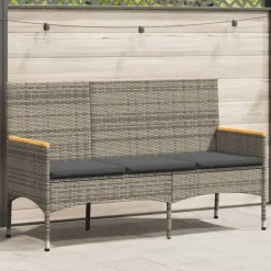vidaXL - 3-zits Tuinbank met kussens - Grijs poly rattan - 140x54x85 cm