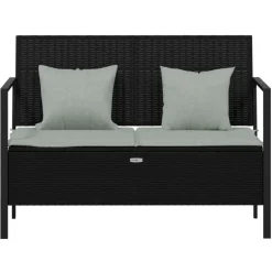vidaXL - 2-zits Tuinbank met kussens - Zwart - Poly rattan - 112x59x82.5 cm