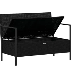 vidaXL - 2-zits Tuinbank met kussens - Zwart - Poly rattan - 112x59x82.5 cm