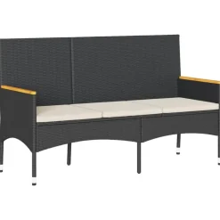 vidaXL - 3-zits Tuinbank met kussens - Zwart poly rattan - 140x54x85 cm