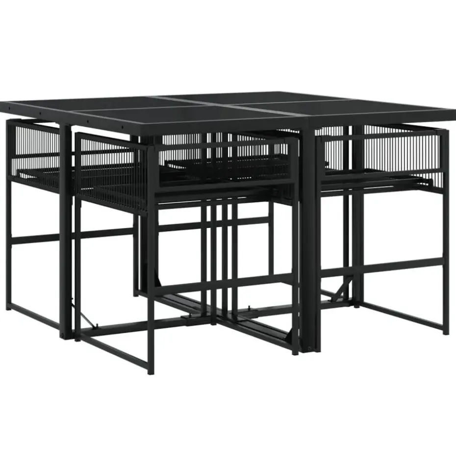 vidaXL - 4-zits Tuinset - Inklapbaar - Zwart - PE rattan - 110x107 cm