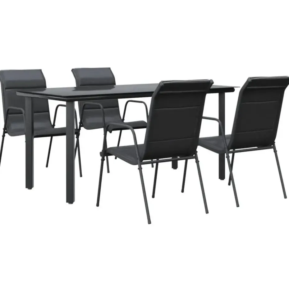 vidaXL - 4-zits Tuinset - Zwart - Textileen met voering en staal - 160x80 cm