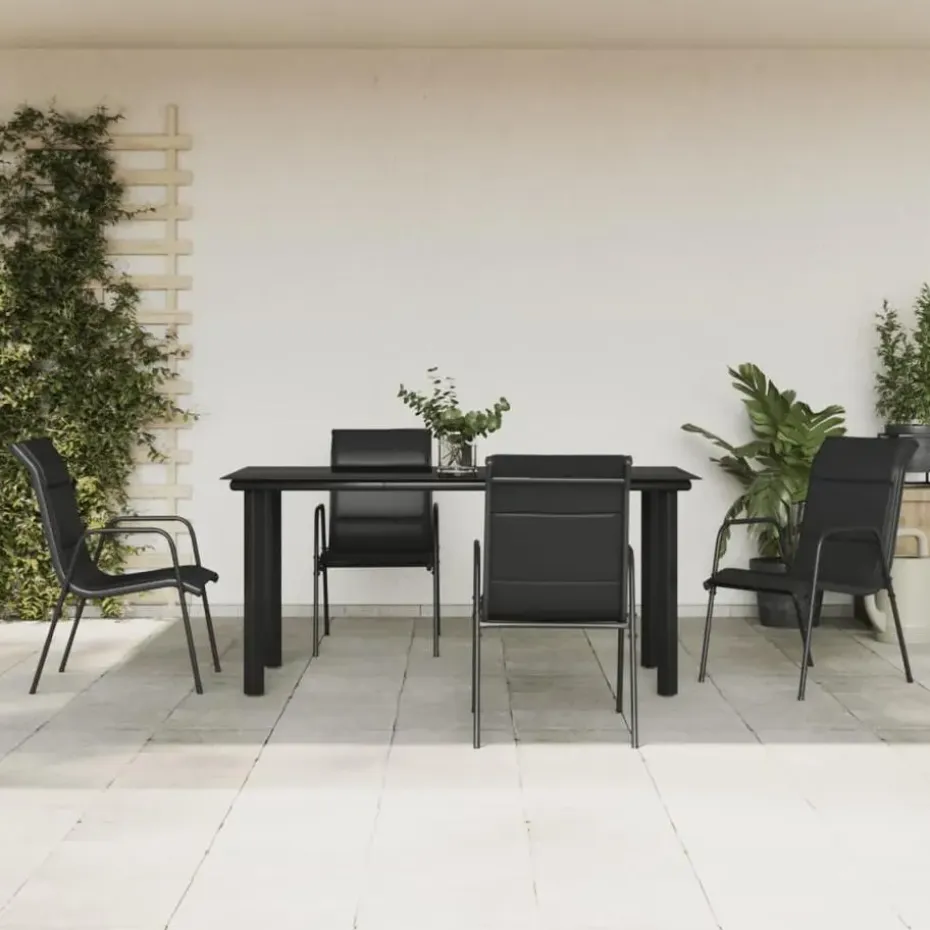 vidaXL - 4-zits Tuinset - Zwart - Textileen met voering en staal - 160x80 cm