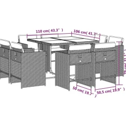 vidaXL - 8-zits Tuinset donkergrijs kussens - Grijs - PE rattan - 110x106 cm