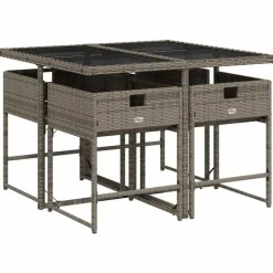 vidaXL - 4-zits Tuinset donkergrijs kussens - Grijs - Poly rattan - 110x106 cm