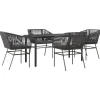 vidaXL - 5-zits Tuinset grijs kussens - Zwart PE rattan en staal - 160x80 cm