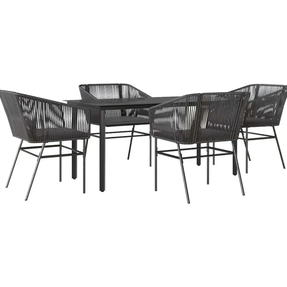 vidaXL - 5-zits Tuinset grijs kussens - Zwart PE rattan en staal - 160x80 cm