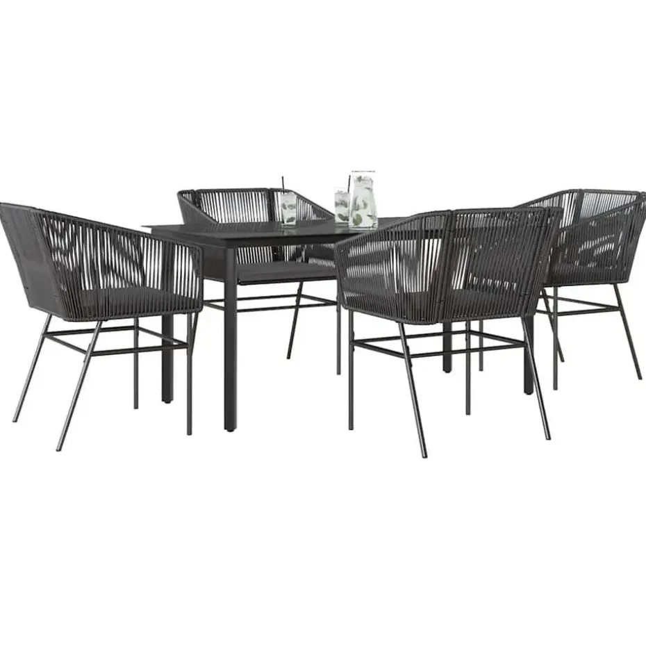 vidaXL - 5-zits Tuinset grijs kussens - Zwart PE rattan en staal - 160x80 cm
