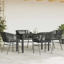 vidaXL - 5-zits Tuinset grijs kussens - Zwart PE rattan en staal - 160x80 cm