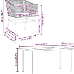 vidaXL - 5-zits Tuinset grijs kussens - Zwart PE rattan en staal - 160x80 cm