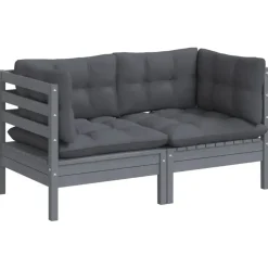 vidaXL - 2-zitsbank - Grijs - Grenenhout