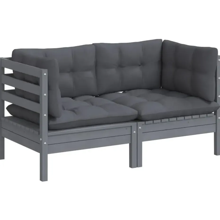 vidaXL - 2-zitsbank - Grijs - Grenenhout