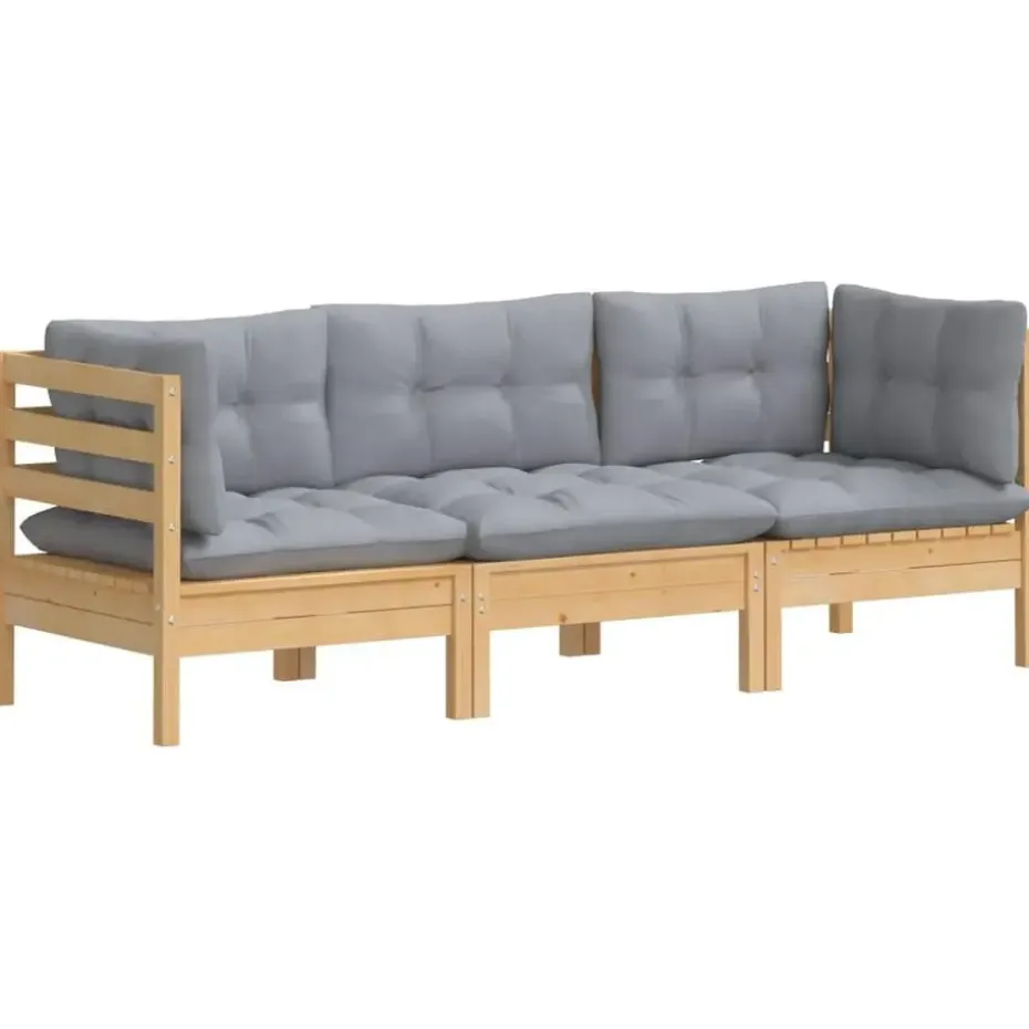 vidaXL - 3-zitsbank - Grijs - Grenenhout