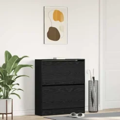 vidaXL - Zwart Schoenenkast met 2 vakken - Bewerkt hout - 80x21x87.5 cm