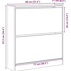 vidaXL - Zwart Schoenenkast met 2 vakken - Bewerkt hout - 80x21x87.5 cm