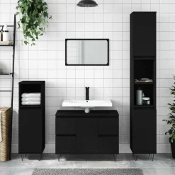 vidaXL - Zwart Wastafelonderkast - 1 deur 4 lades - Bewerkt hout - 80x33x60 cm