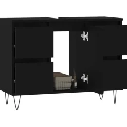 vidaXL - Zwart Wastafelonderkast - 1 deur 4 lades - Bewerkt hout - 80x33x60 cm