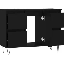 vidaXL - Zwart Wastafelonderkast - 1 deur 4 lades - Bewerkt hout - 80x33x60 cm