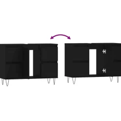 vidaXL - Zwart Wastafelonderkast - 1 deur 4 lades - Bewerkt hout - 80x33x60 cm