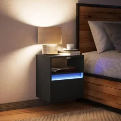 vidaXL - Zwevend LED Nachtkastje met lade en vak - Zwart - Hout - 41x31x45 cm