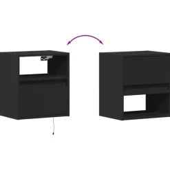 vidaXL - Zwevend LED Nachtkastje met lade en vak - Zwart - Hout - 41x31x45 cm