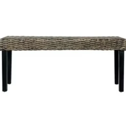 vidaXL Bankje 110 cm natuurlijk kubu rattan en massief mangohout zwart