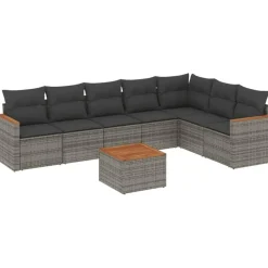 vidaXL 8-delige Loungeset kussens - hout armsteun & salontafel - Grijs