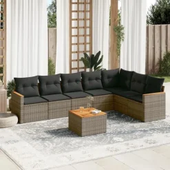 vidaXL 8-delige Loungeset kussens - hout armsteun & salontafel - Grijs