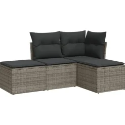 vidaXL 4-delige Loungeset met kussens - 4 personen - Grijs - Poly rattan