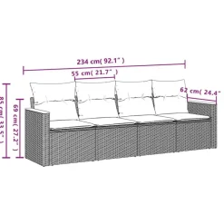 vidaXL 4-delige Loungeset met kussens en hout armsteun - Grijs - Poly rattan