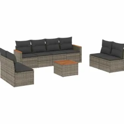 vidaXL 9-delige Loungeset met kussens - hout armsteun & salontafel - Grijs