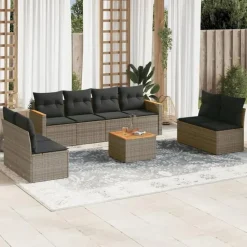 vidaXL 9-delige Loungeset met kussens - hout armsteun & salontafel - Grijs
