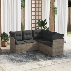 vidaXL 5-delige Loungeset met kussens voor 5 personen - Grijs - Poly Rattan