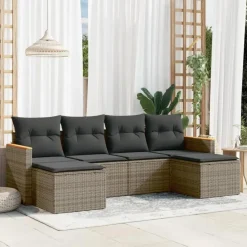 vidaXL 6-delige Loungeset met kussens en hout armsteun - Grijs